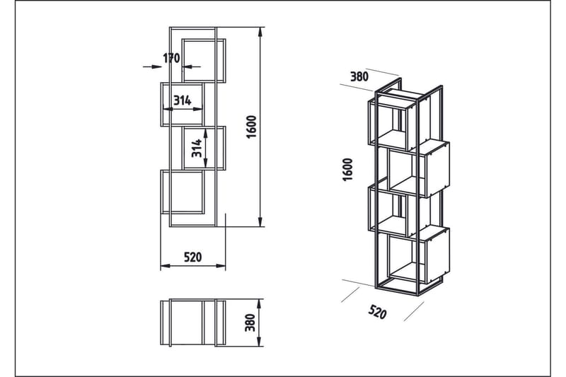Hammann Bokhylle 38 cm i Malt Tre - Hvit - Oppbevaring - Hylle - Bokhylle