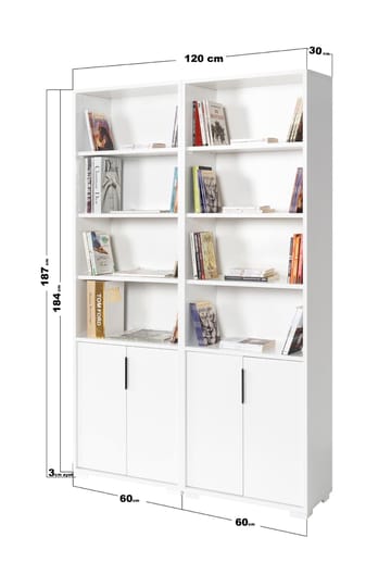 Bokhylle Hanah Home Evora (120 x 187 x 30 cm) Hvit - Hvit - Oppbevaring - Hylle - Bokhylle