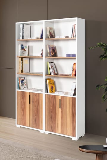 Bokhylle Hanah Home Evora (120 x 187 x 30 cm) Hvit valnøtt - Hvit og valnøtt - Oppbevaring - Hylle - Bokhylle