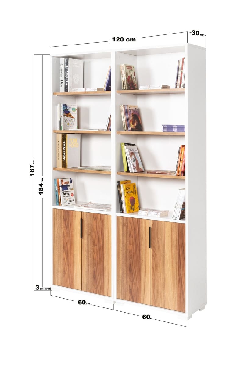 Bokhylle Hanah Home Evora (120 x 187 x 30 cm) Hvit valnøtt - Hvit og valnøtt - Oppbevaring - Hylle - Bokhylle