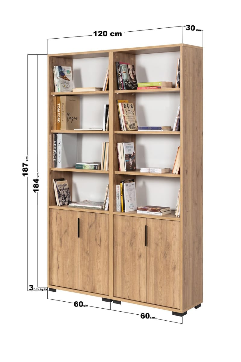 Bokhylle Hanah Home Evora (120 x 187 x 30 cm) Sapphire Oak - Sapphire Oak - Oppbevaring - Hylle - Bokhylle