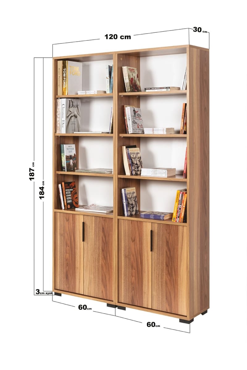 Bokhylle Hanah Home Evora (120 x 187 x 30 cm) Valnøtt - Valnøtt - Oppbevaring - Hylle - Bokhylle