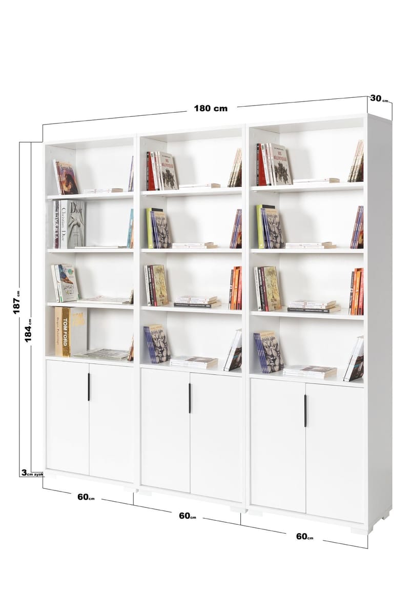 Bokhylle Hanah Home Evora Wide (180 x 187 x 30 cm) Hvit - Hvit - Oppbevaring - Hylle - Bokhylle