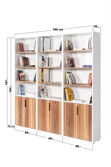 Bokhylle Hanah Home Evora Wide (180 x 187 x 30 cm) Hvit valnøtt - Hvit og valnøtt - Oppbevaring - Hylle - Bokhylle