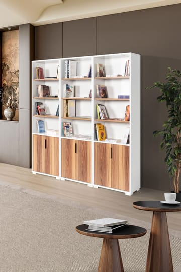 Bokhylle Hanah Home Evora Wide (180 x 187 x 30 cm) Hvit valnøtt - Hvit og valnøtt - Oppbevaring - Hylle - Bokhylle