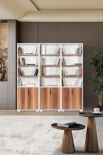 Bokhylle Hanah Home Evora Wide (180 x 187 x 30 cm) Hvit valnøtt - Hvit og valnøtt - Oppbevaring - Hylle - Bokhylle