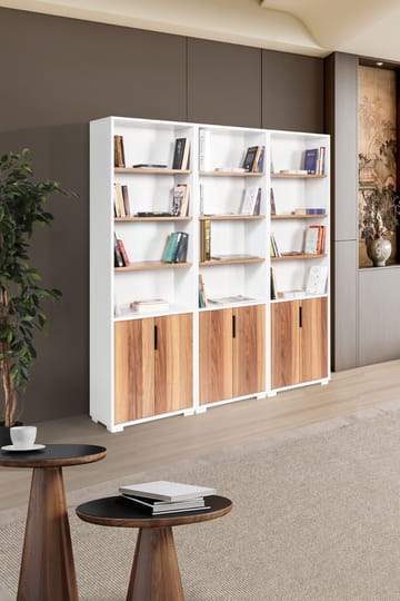Bokhylle Hanah Home Evora Wide (180 x 187 x 30 cm) Hvit valnøtt - Hvit og valnøtt - Oppbevaring - Hylle - Bokhylle