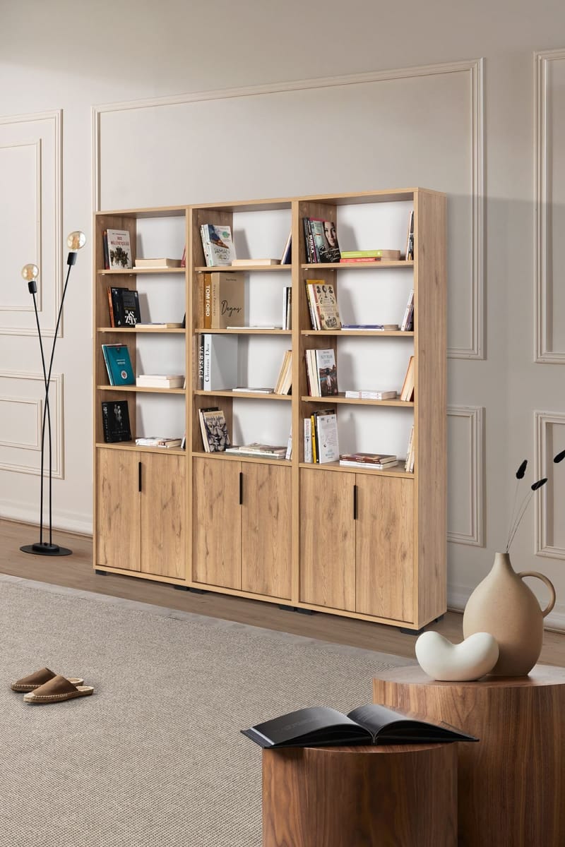 Bokhylle Hanah Home Evora Wide (180 x 187 x 30 cm) Sapphire Oak - Sapphire Oak - Oppbevaring - Hylle - Bokhylle