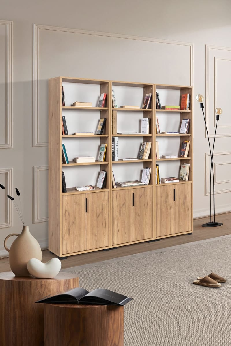 Bokhylle Hanah Home Evora Wide (180 x 187 x 30 cm) Sapphire Oak - Sapphire Oak - Oppbevaring - Hylle - Bokhylle
