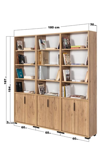 Bokhylle Hanah Home Evora Wide (180 x 187 x 30 cm) Sapphire Oak - Sapphire Oak - Oppbevaring - Hylle - Bokhylle