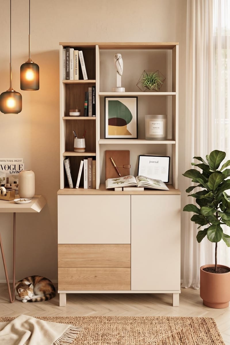 Bokhylle Hanah Home Mood (85,2 x 187,8 x 35 cm) Sand Oak - Sand og eik - Oppbevaring - Hylle - Bokhylle