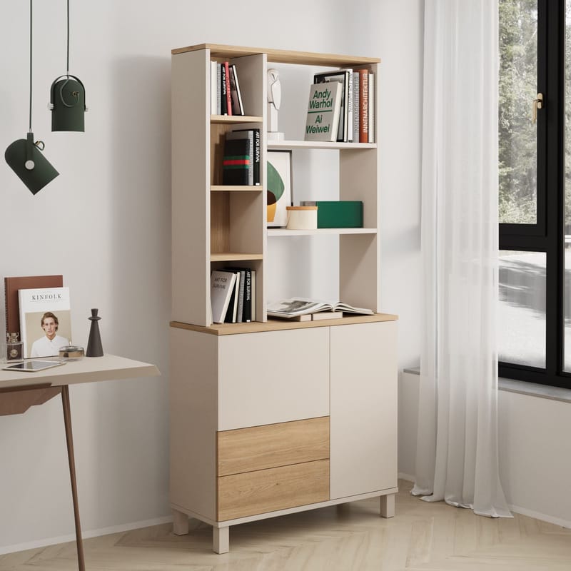 Bokhylle Hanah Home Mood (85,2 x 187,8 x 35 cm) Sand Oak - Sand og eik - Oppbevaring - Hylle - Bokhylle
