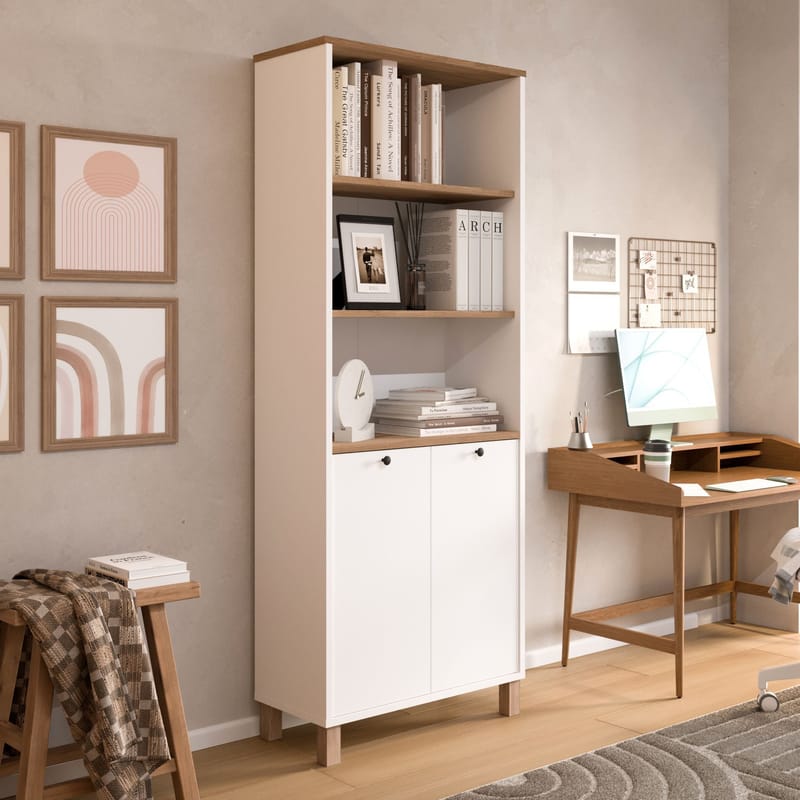 Bokhylle Hanah Home Nord (69,5 x 180 x 32 cm) White Oak - Hvit og eik - Oppbevaring - Hylle - Bokhylle