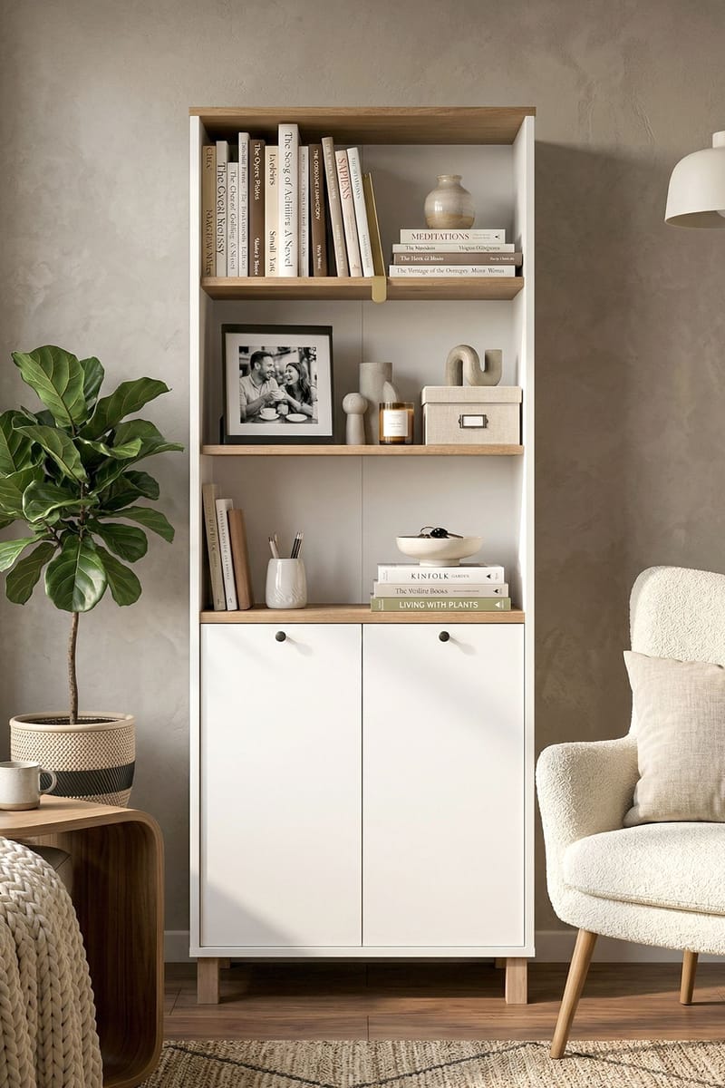 Bokhylle Hanah Home Nord (69,5 x 180 x 32 cm) White Oak - Hvit og eik - Oppbevaring - Hylle - Bokhylle
