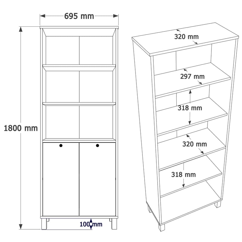 Bokhylle Hanah Home Nord (69,5 x 180 x 32 cm) White Oak - Hvit og eik - Oppbevaring - Hylle - Bokhylle
