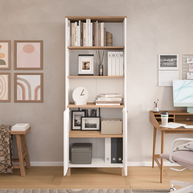 Bokhylle Hanah Home Nord (69,5 x 180 x 32 cm) White Oak - Hvit og eik - Oppbevaring - Hylle - Bokhylle