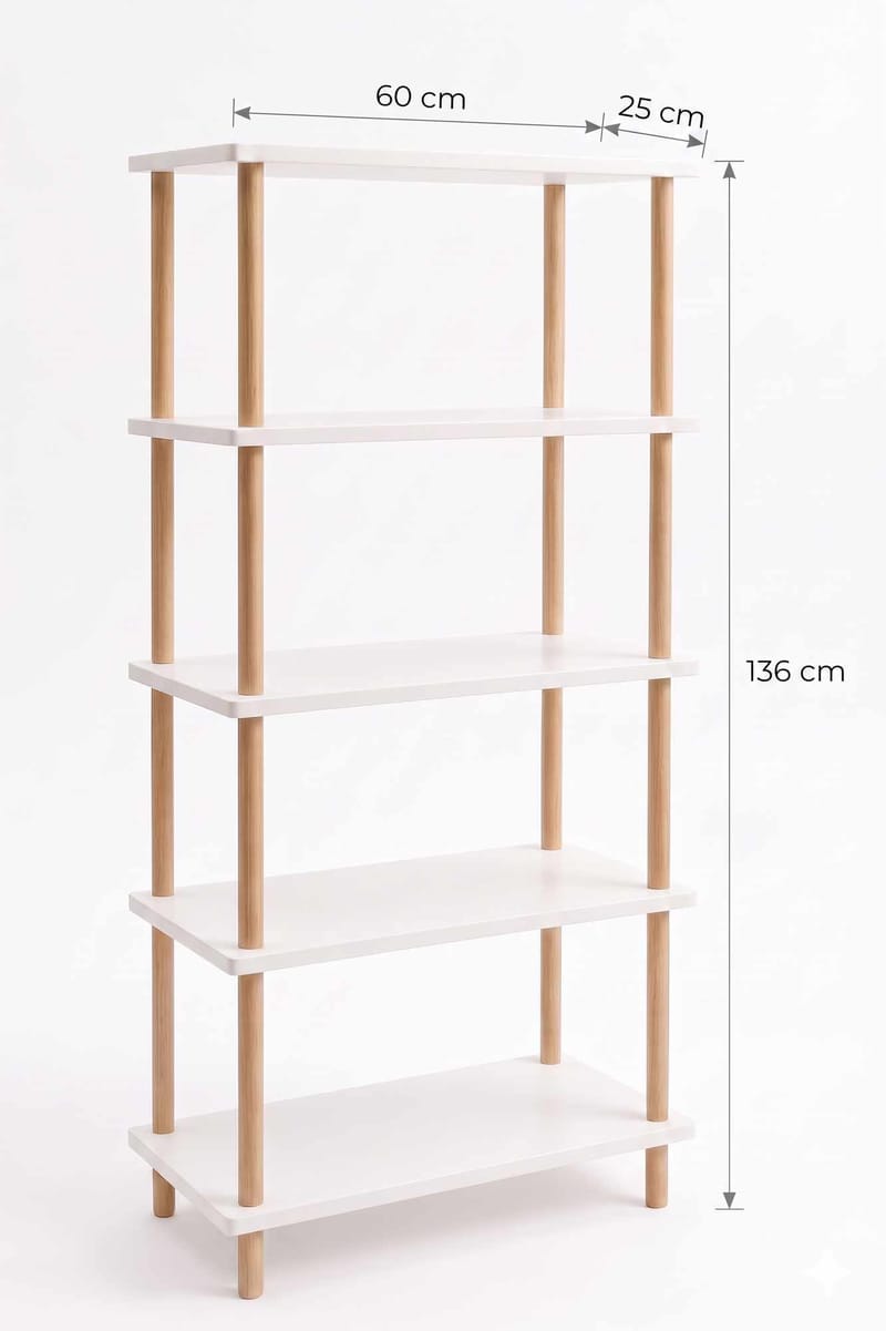 Bokhylle Hanah Home Pika Shelf (60 x 136 x 25 cm) Hvit - Hvit - Oppbevaring - Hylle - Bokhylle