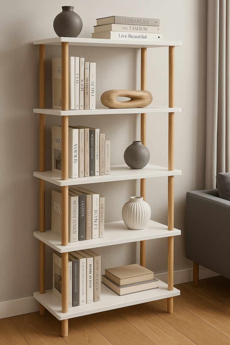 Bokhylle Hanah Home Pika Shelf (60 x 136 x 25 cm) Hvit - Hvit - Oppbevaring - Hylle - Bokhylle