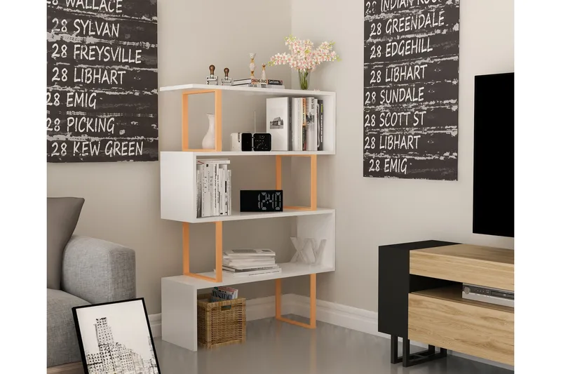 Hejde Bokhylle 92 cm - Gul/Hvit - Oppbevaring - Hylle - Bokhylle