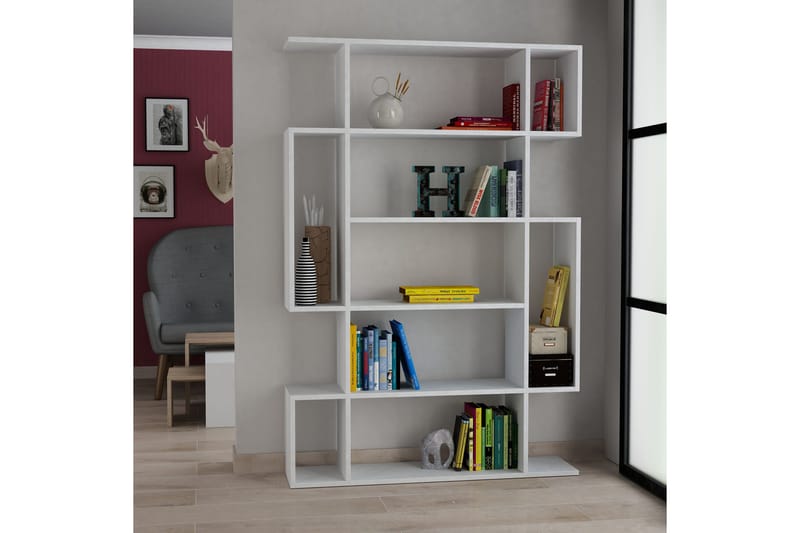Homitis Bokhylle 108 cm i Malt Tre - Hvit - Oppbevaring - Hylle - Bokhylle