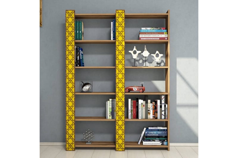 Hovdane Bokhylle 124 cm - Brun/Gul - Oppbevaring - Hylle - Bokhylle