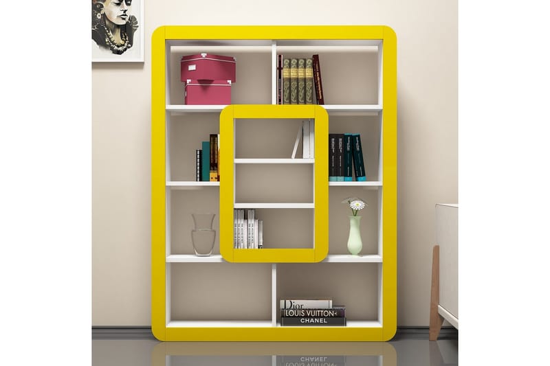 Hovdane Bokhylle 24 cm i Malt Tre - Hvit|Gul - Oppbevaring - Hylle - Bokhylle