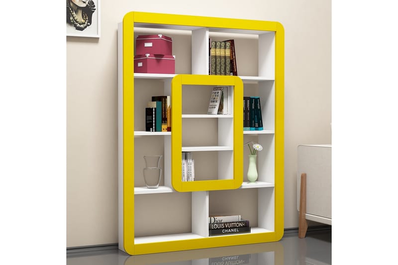 Hovdane Bokhylle 24 cm i Malt Tre - Hvit|Gul - Oppbevaring - Hylle - Bokhylle
