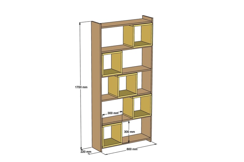 Hovdane Bokhylle 80 cm - Brun/Gul - Oppbevaring - Hylle - Bokhylle