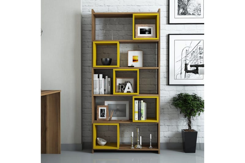 Hovdane Bokhylle 80 cm - Brun/Gul - Oppbevaring - Hylle - Bokhylle