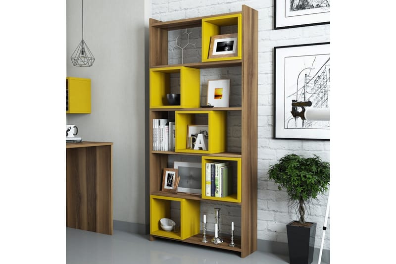 Hovdane Bokhylle 80 cm - Brun/Gul - Oppbevaring - Hylle - Bokhylle