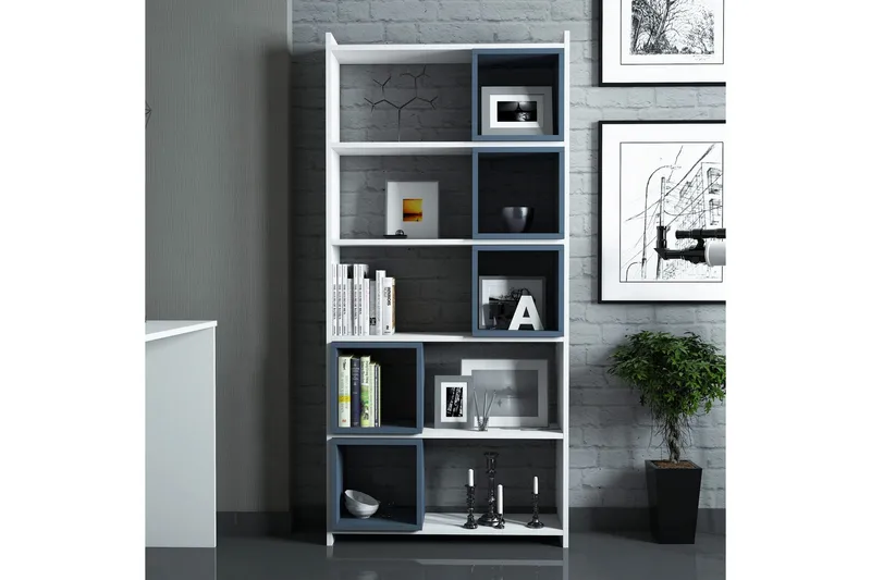 Hovdane Bokhylle 80 cm - Hvit/Blå - Oppbevaring - Hylle - Bokhylle