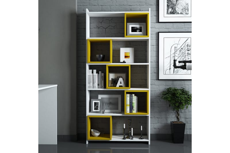 Hovdane Bokhylle 80 cm - Hvit/Gul - Oppbevaring - Hylle - Bokhylle