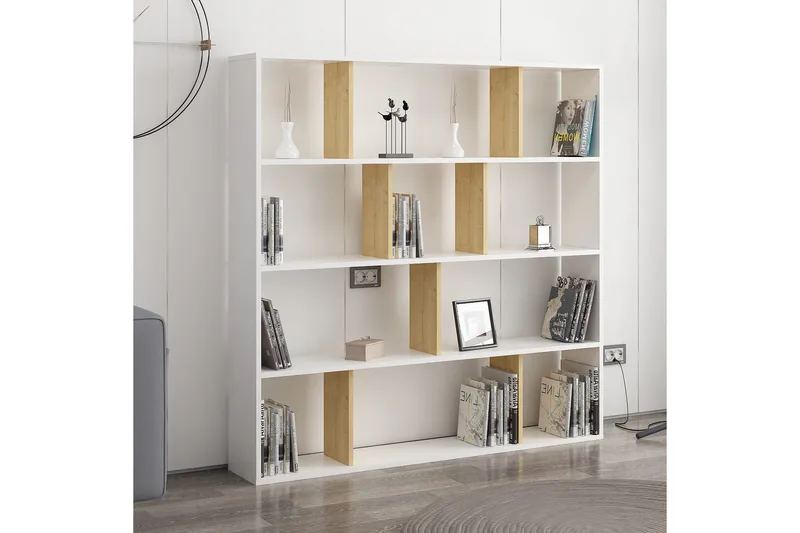 Jasenica Bokhylle 145x25 cm - tre/Natur/Hvit - Oppbevaring - Hylle - Bokhylle