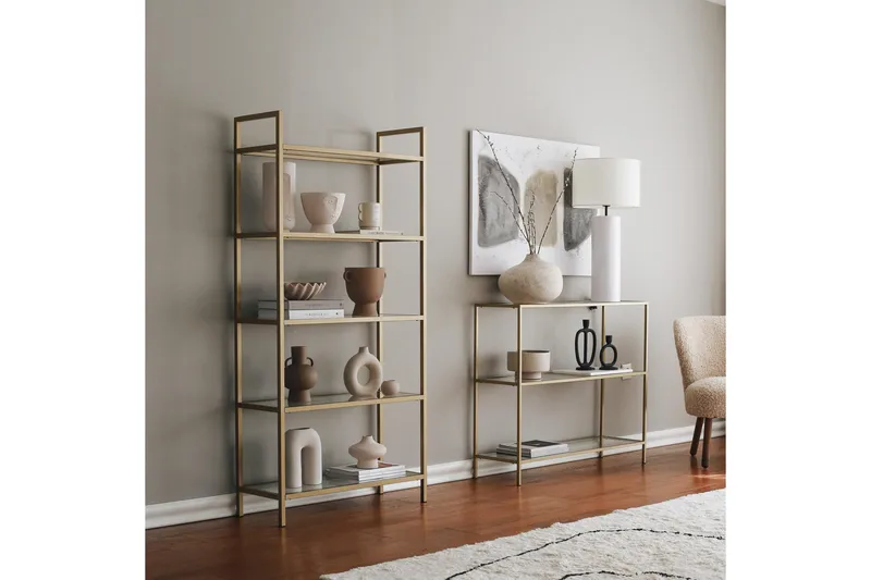 Jorrel Bokhylle 165x80 cm - Gull - Oppbevaring - Hylle - Bokhylle