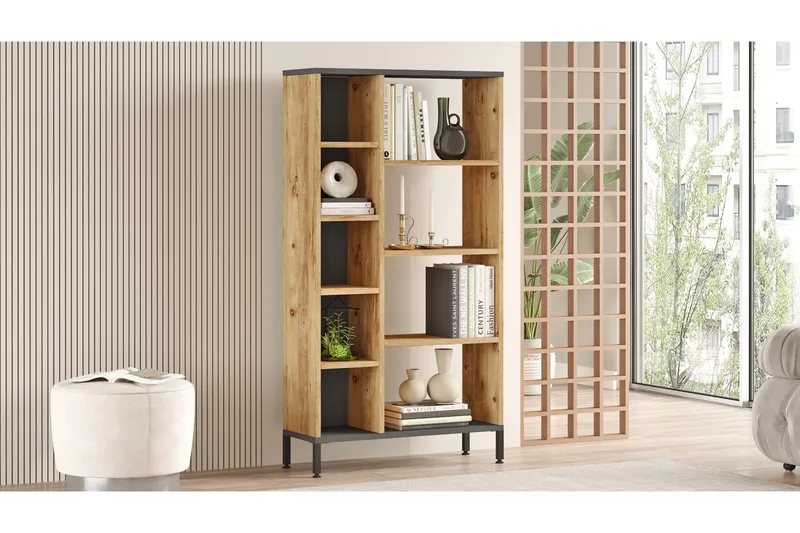 Keshav Bokhylle 72x25,5 cm Antrasitt/Brun - Hanah Home - Oppbevaring - Hylle - Bokhylle