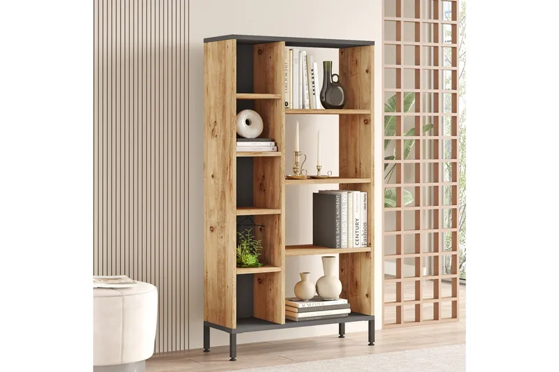 Keshav Bokhylle 72x25,5 cm Antrasitt/Brun - Hanah Home - Oppbevaring - Hylle - Bokhylle