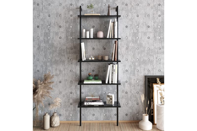Konsterud Bokhylle - Svart/Marmor - Oppbevaring - Hylle - Stigehylle & trappehylle