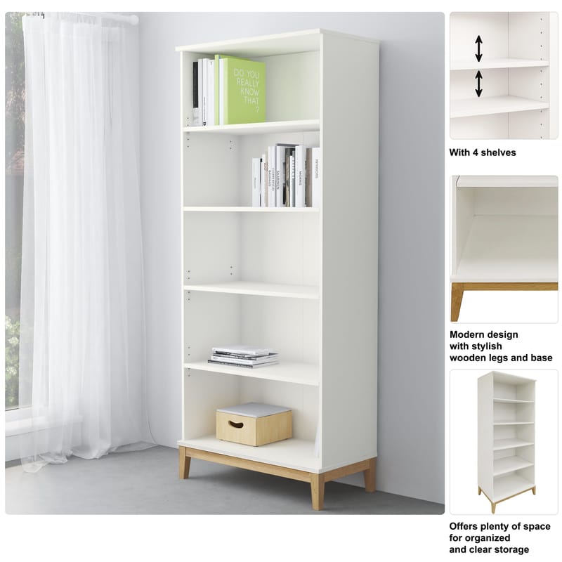 Bokhylle Loft24 Pelle Hvit/Wotan-eik - Hvit/Wotan-eik - Oppbevaring - Hylle - Bokhylle