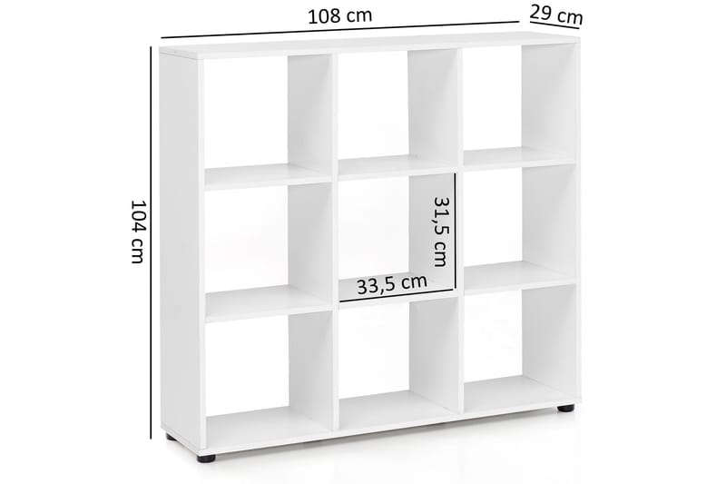 Milahn Bokhylle 108 cm i Malt Tre - Hvit - Oppbevaring - Hylle - Bokhylle