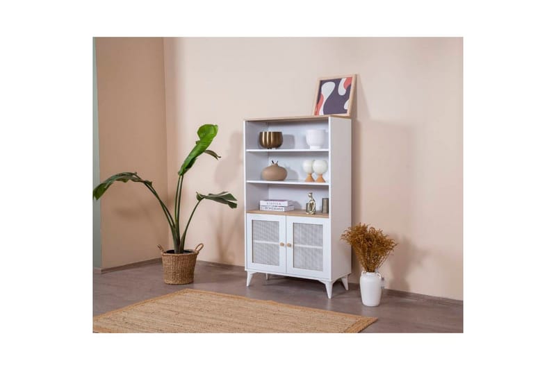 Bokhylle Mjudi Hvit / Eik - Hvit - Oppbevaring - Hylle - Bokhylle