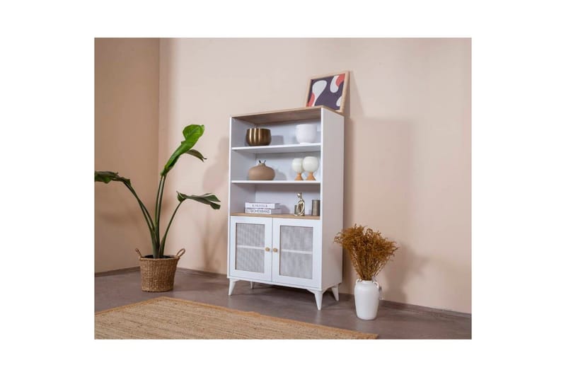 Bokhylle Mjudi Hvit / Eik - Hvit - Oppbevaring - Hylle - Bokhylle