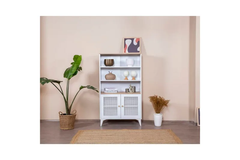 Bokhylle Mjudi Hvit / Eik - Hvit - Oppbevaring - Hylle - Bokhylle