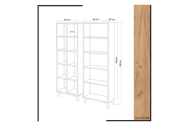 Mod Bokhylle 100 cm i Eik - Hvit|Brun - Oppbevaring - Hylle - Bokhylle