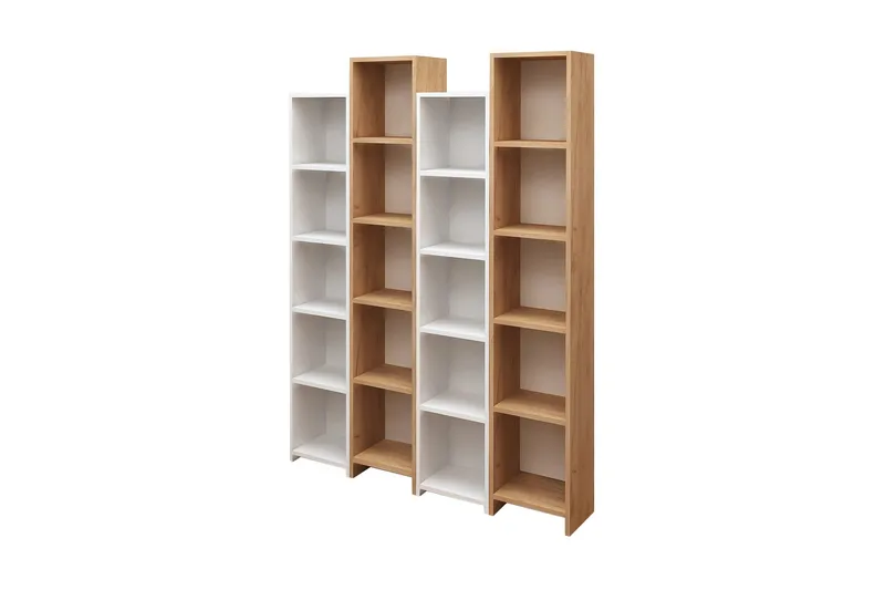 Mod Bokhylle 134 cm i Eik, Hvit|Brun
