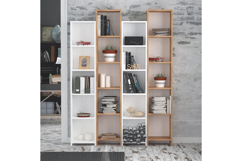 Mod Bokhylle 134 cm i Eik - Hvit|Brun - Oppbevaring - Hylle - Bokhylle