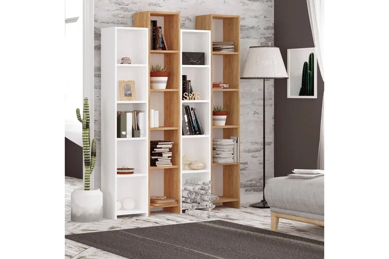 Mod Bokhylle 134 cm i Eik - Hvit|Brun - Oppbevaring - Hylle - Bokhylle