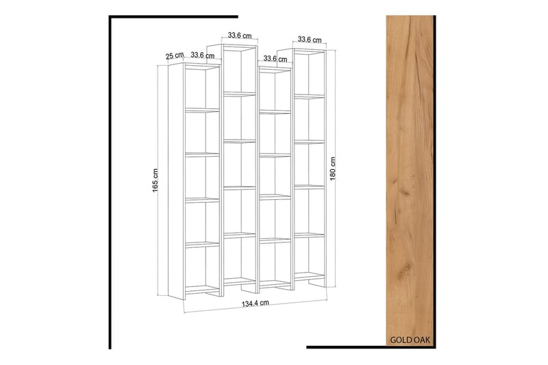 Mod Bokhylle 134 cm i Eik - Hvit|Brun - Oppbevaring - Hylle - Bokhylle