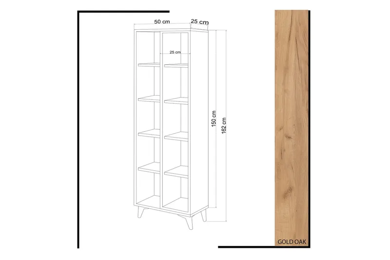 Mod Bokhylle 50 cm i Eik - Hvit - Oppbevaring - Hylle - Bokhylle