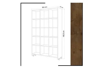 Mod Bokhylle med Hjul 90 cm i Eik - Hvit - Oppbevaring - Hylle - Bokhylle