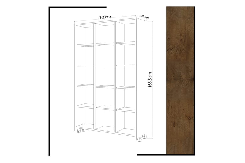 Mod Bokhylle med Hjul 90 cm i Eik - Hvit - Oppbevaring - Hylle - Bokhylle